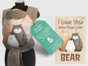 Εργονομικός μάρσιπος mei tai με σχέδιο οικογένεια αρκούδων και καφέ-γκρι, 100% βαμβάκι